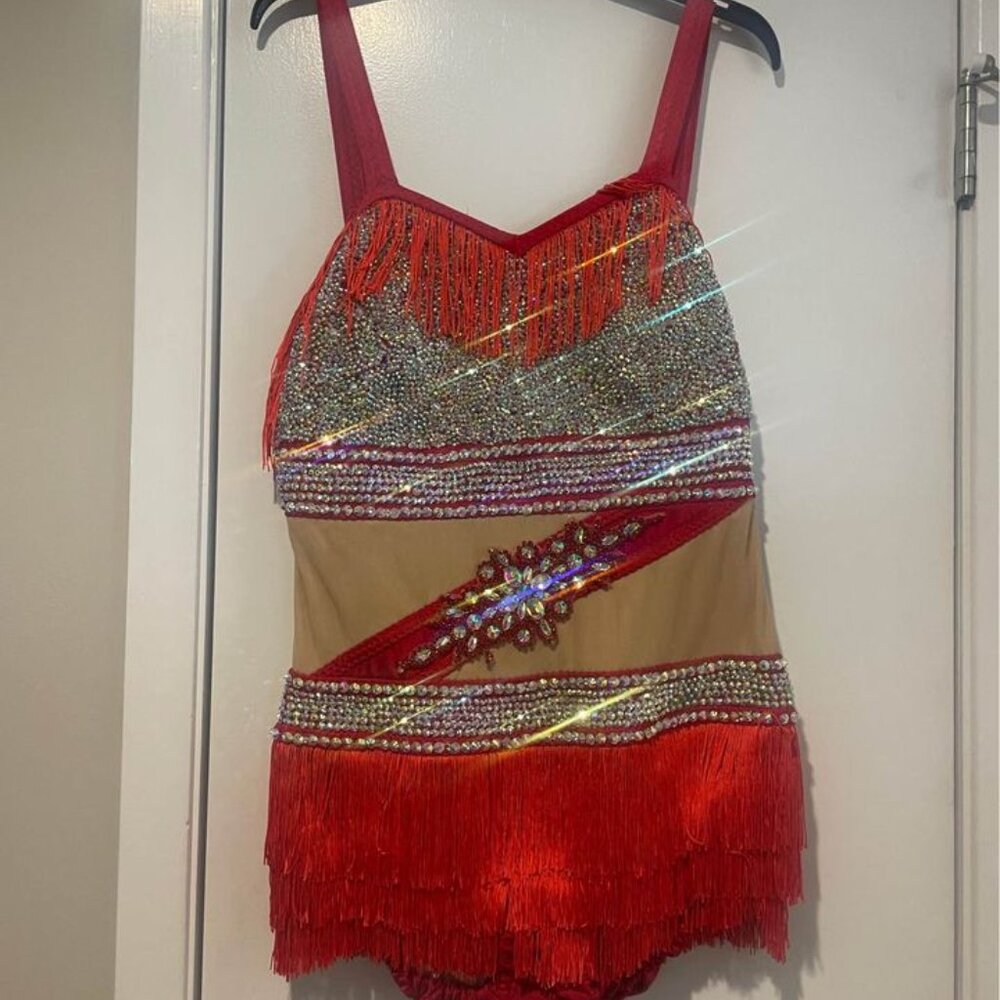 Red Fringe Baton Twirling/Dance Costume - Adult Large